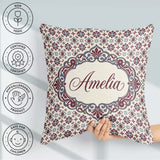 Custom Name Red Blue Floral Tile Mosaic Seamless Pattern Lovely Square Filled Cushion Throw Pillow Sofa Bed Home Decor Zip Washable UK Made
