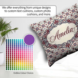 Custom Name Red Blue Floral Tile Mosaic Seamless Pattern Lovely Square Filled Cushion Throw Pillow Sofa Bed Home Decor Zip Washable UK Made