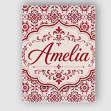 Personalised Name Classic Red Ornamental Custom  Unique Gift Idea Elegant Feature Canvas Wall Art Print Decor Picture Ready to Hang