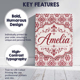 Personalised Name Classic Red Ornamental Custom  Unique Gift Idea Elegant Feature Canvas Wall Art Print Decor Picture Ready to Hang