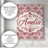 Personalised Name Classic Red Ornamental Custom  Unique Gift Idea Elegant Feature Canvas Wall Art Print Decor Picture Ready to Hang
