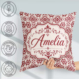 Custom Name Classic Red Ornamental Floral Damask Seamless Lovely Square Filled Cushion Throw Pillow Sofa Bed Home Decor Zip Washable UK Made