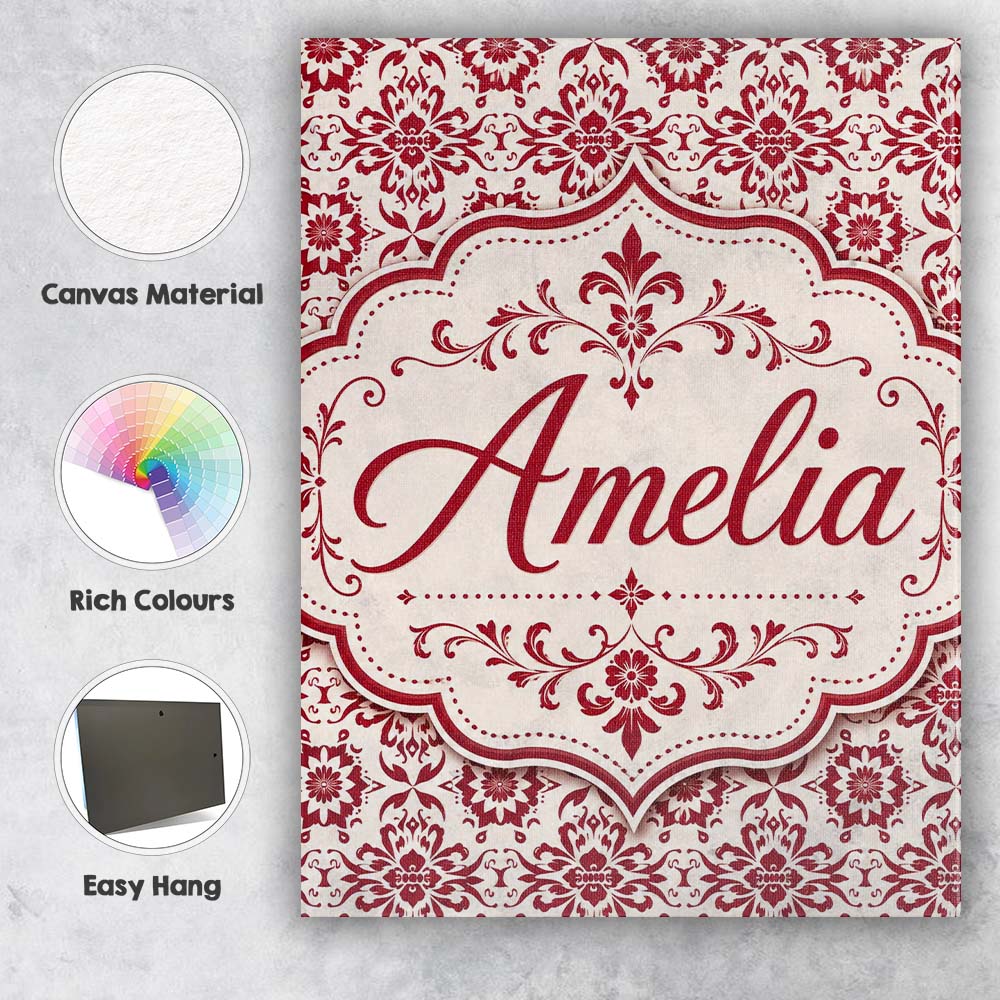 Personalised Name Classic Red Ornamental Custom  Unique Gift Idea Elegant Feature Canvas Wall Art Print Decor Picture Ready to Hang