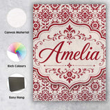 Personalised Name Classic Red Ornamental Custom  Unique Gift Idea Elegant Feature Canvas Wall Art Print Decor Picture Ready to Hang