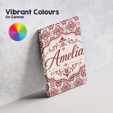 Personalised Name Classic Red Ornamental Custom  Unique Gift Idea Elegant Feature Canvas Wall Art Print Decor Picture Ready to Hang
