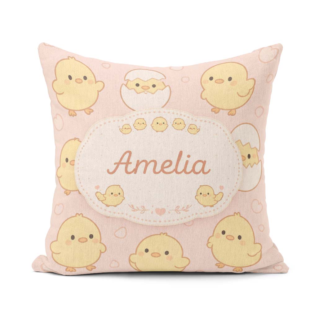 Custom Name Cute Easter Chick Egg Cartoon Animal Pattern Idea Square Filled Cushion Throw Pillow Sofa Bed Home Decor Zip Washable UK Made