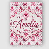 Personalised Name Pink Watercolor Leaf Custom  Modern Room Accent Elegant Feature Canvas Wall Art Print Decor Picture Ready to Hang