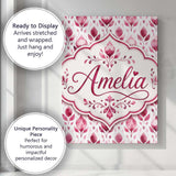 Personalised Name Pink Watercolor Leaf Custom  Modern Room Accent Elegant Feature Canvas Wall Art Print Decor Picture Ready to Hang