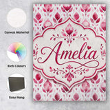 Personalised Name Pink Watercolor Leaf Custom  Modern Room Accent Elegant Feature Canvas Wall Art Print Decor Picture Ready to Hang