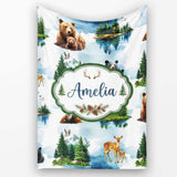 Woodland Animals Forest Watercolor Pattern Cute Unique Gift Lovely  Personalised Custom Name Super Soft Fleece Blanket Bed Sofa Throw