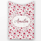 Elegant Pink Floral Blossom Branch Seamless Pattern Cute Unique Gift  Personalised Custom Name Super Soft Fleece Blanket Bed Sofa Throw