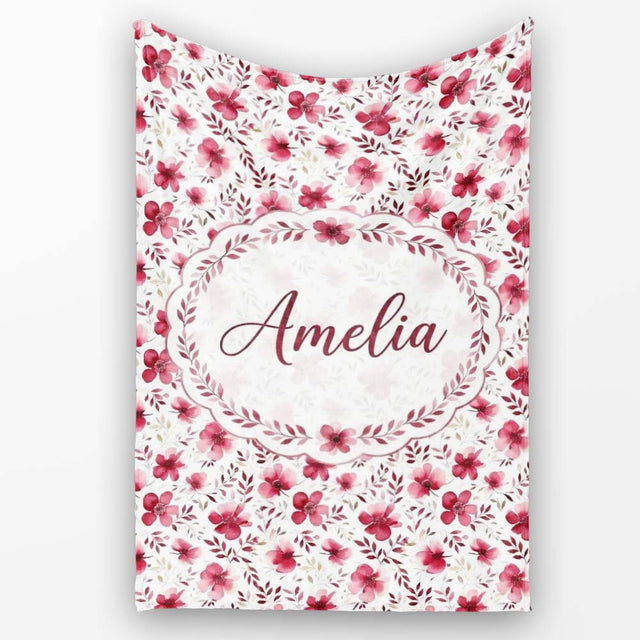 Elegant Pink Floral Blossom Branch Seamless Pattern Cute Unique Gift  Personalised Custom Name Super Soft Fleece Blanket Bed Sofa Throw