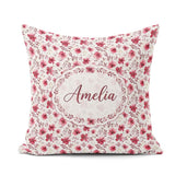 Custom Name Elegant Pink Floral Blossom Branch Seamless Pattern Square Filled Cushion Throw Pillow Sofa Bed Home Decor Zip Washable UK Made