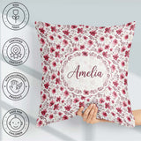 Custom Name Elegant Pink Floral Blossom Branch Seamless Pattern Square Filled Cushion Throw Pillow Sofa Bed Home Decor Zip Washable UK Made