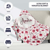 Elegant Pink Floral Blossom Branch Seamless Pattern Cute Unique Gift  Personalised Custom Name Super Soft Fleece Blanket Bed Sofa Throw