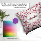 Custom Name Elegant Pink Floral Blossom Branch Seamless Pattern Square Filled Cushion Throw Pillow Sofa Bed Home Decor Zip Washable UK Made