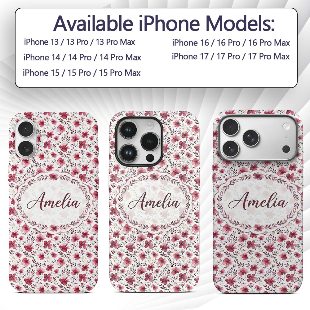 Elegant Pink Floral Blossom Branch Printed Design Custom Name Protective Phone Case Mobile Cover Durable Everyday Smartphone Shock Resistant