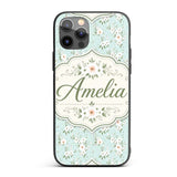 Delicate White Floral on Mint Green Seamless Custom Name Protective Phone Case Mobile Cover Durable Everyday Smartphone Shock Resistant