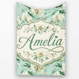 Elegant Cream Floral Bouquet on Soft Sage Green Seamless Pattern  Personalised Custom Name Super Soft Fleece Blanket Bed Sofa Throw