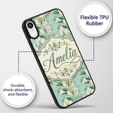 Elegant Cream Floral Bouquet on Soft Sage Green Custom Name Protective Phone Case Mobile Cover Durable Everyday Smartphone Shock Resistant