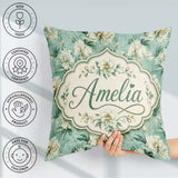 Custom Name Elegant Cream Floral Bouquet Soft Sage Green Pattern Square Filled Cushion Throw Pillow Sofa Bed Home Decor Zip Washable UK Made
