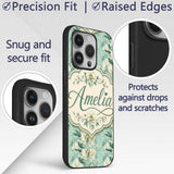 Elegant Cream Floral Bouquet on Soft Sage Green Custom Name Protective Phone Case Mobile Cover Durable Everyday Smartphone Shock Resistant