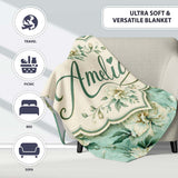 Elegant Cream Floral Bouquet on Soft Sage Green Seamless Pattern  Personalised Custom Name Super Soft Fleece Blanket Bed Sofa Throw