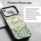 Elegant Cream Floral Bouquet on Soft Sage Green Custom Name Protective Phone Case Mobile Cover Durable Everyday Smartphone Shock Resistant