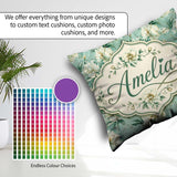 Custom Name Elegant Cream Floral Bouquet Soft Sage Green Pattern Square Filled Cushion Throw Pillow Sofa Bed Home Decor Zip Washable UK Made
