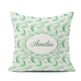 Custom Name Abstract Mint Green Flowing Feather Seamless Pattern Square Filled Cushion Throw Pillow Sofa Bed Home Decor Zip Washable UK Made
