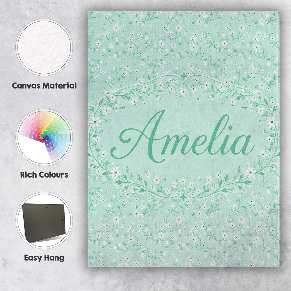 Personalised Name Delicate White Wildflower Custom  Bespoke Interior Contemporary Canvas Wall Art Print Decor Picture Ready to Hang
