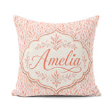 Custom Name Soft Coral Leaf Botanical Texture Seamless Pattern Square Filled Cushion Throw Pillow Sofa Bed Home Decor Zip Washable UK Made