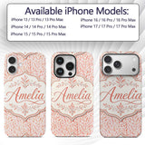Soft Coral Leaf Botanical Texture Printed Design Custom Name Protective Phone Case Mobile Cover Durable Everyday Smartphone Shock Resistant