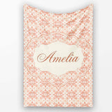 Peach Floral Geometric Tile Seamless Pattern Stylish Everyday   Personalised Custom Name Super Soft Fleece Blanket Bed Sofa Throw