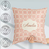 Custom Name Peach Floral Geometric Tile Seamless Pattern Stylish Square Filled Cushion Throw Pillow Sofa Bed Home Decor Zip Washable UK Made