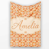 Warm Orange Floral Mosaic Ornamental Seamless Pattern Lovely  Personalised Custom Name Super Soft Fleece Blanket Bed Sofa Throw
