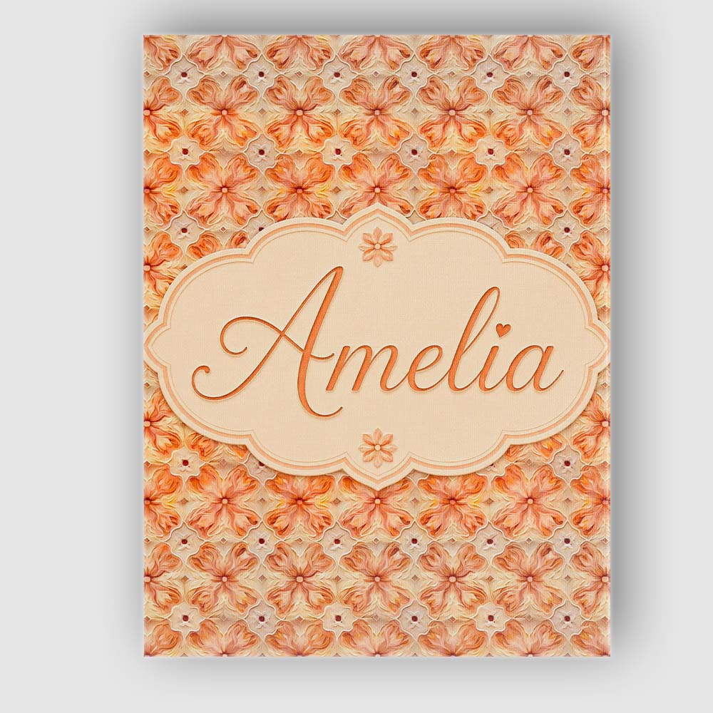 Personalised Name Warm Orange Floral Mosaic Custom  Bespoke Interior Contemporary Canvas Wall Art Print Decor Picture Ready to Hang