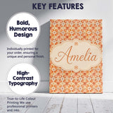 Personalised Name Warm Orange Floral Mosaic Custom  Bespoke Interior Contemporary Canvas Wall Art Print Decor Picture Ready to Hang