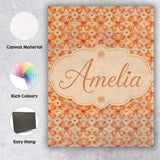 Personalised Name Warm Orange Floral Mosaic Custom  Bespoke Interior Contemporary Canvas Wall Art Print Decor Picture Ready to Hang