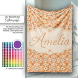 Warm Orange Floral Mosaic Ornamental Seamless Pattern Lovely  Personalised Custom Name Super Soft Fleece Blanket Bed Sofa Throw