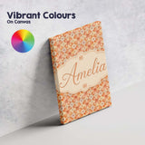 Personalised Name Warm Orange Floral Mosaic Custom  Bespoke Interior Contemporary Canvas Wall Art Print Decor Picture Ready to Hang