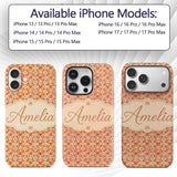 Warm Orange Floral Mosaic Ornamental Seamless Custom Name Protective Phone Case Mobile Cover Durable Everyday Smartphone Shock Resistant