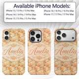 Vintage Peach and Cream Peony Floral Seamless Custom Name Protective Phone Case Mobile Cover Durable Everyday Smartphone Shock Resistant