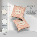 Custom Name Soft Coral Decorative Damask Floral Seamless Pattern Square Filled Cushion Throw Pillow Sofa Bed Home Decor Zip Washable UK Made