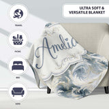 Soft Blue Grey Feather Swirl Abstract Seamless Pattern Lovely  Personalised Custom Name Super Soft Fleece Blanket Bed Sofa Throw