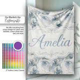 Soft Blue Grey Feather Swirl Abstract Seamless Pattern Lovely  Personalised Custom Name Super Soft Fleece Blanket Bed Sofa Throw