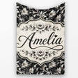 Luxury Black and Silver Floral Baroque Seamless Pattern Lovely  Personalised Custom Name Super Soft Fleece Blanket Bed Sofa Throw