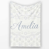 Minimal Soft Grey Botanical Floral Repeat Seamless Pattern Lovely  Personalised Custom Name Super Soft Fleece Blanket Bed Sofa Throw
