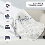 Minimal Soft Grey Botanical Floral Repeat Seamless Pattern Lovely  Personalised Custom Name Super Soft Fleece Blanket Bed Sofa Throw