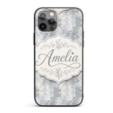 Muted Grey Artistic Leaf Brush Texture Seamless Custom Name Protective Phone Case Mobile Cover Durable Everyday Smartphone Shock Resistant